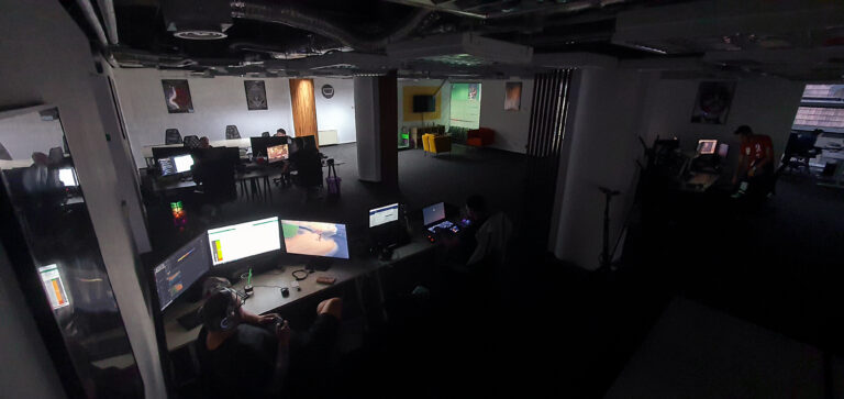 Workstations and monitors in the Pixel Bowl Studio office